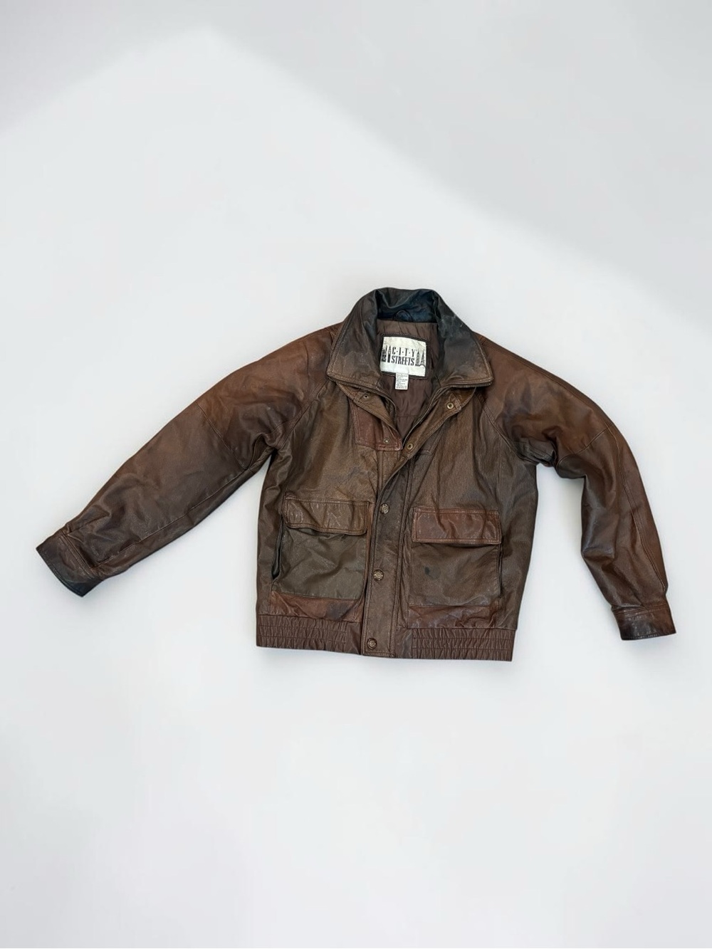 Vintage City Streets Men’s Size Medium Brown Genuine Leather Bomber Jacket